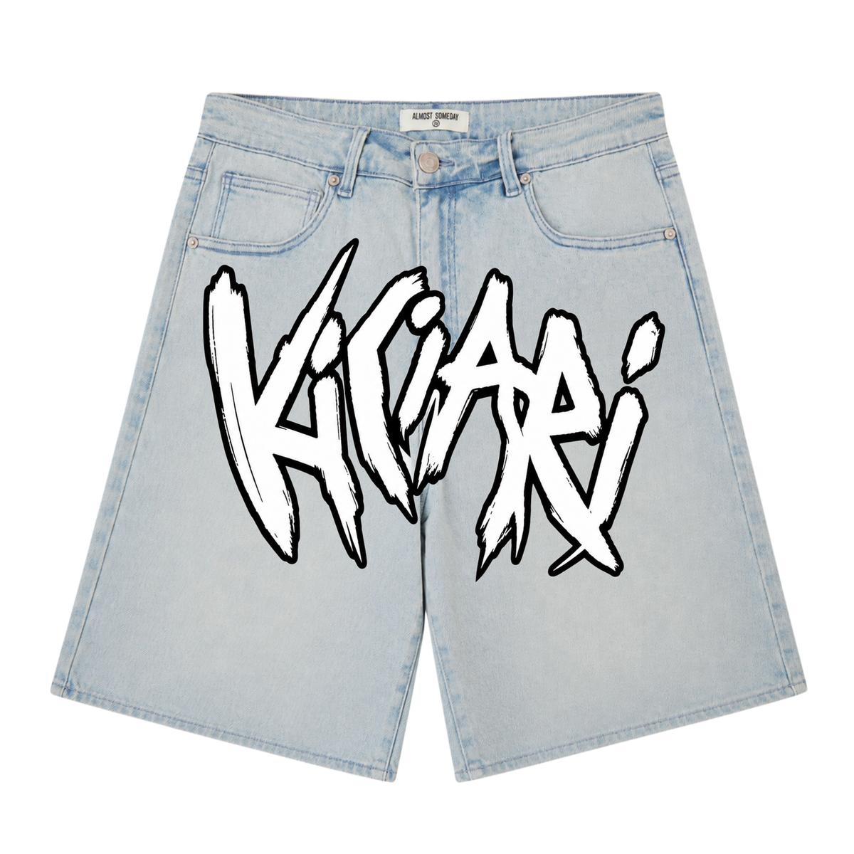 Ki Ciari Painted Denim Shorts in Bleach Light Bleu