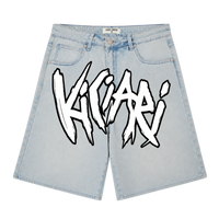 Ki Ciari Painted Denim Shorts in Bleach Light Bleu