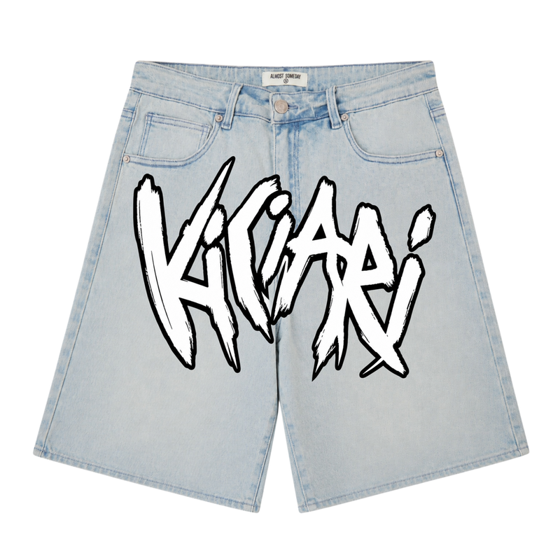 Ki Ciari Painted Denim Shorts in Bleach Light Bleu