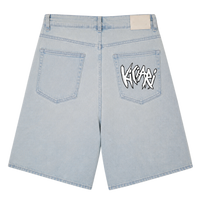 Ki Ciari Painted Denim Shorts in Bleach Light Bleu