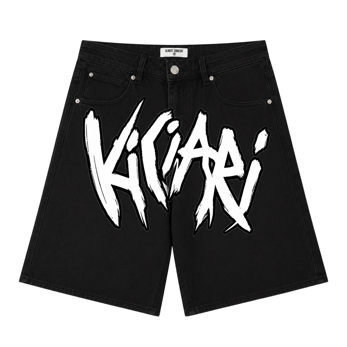 Ki Ciari Painted Denim Shorts in Faded Black