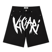 Ki Ciari Painted Denim Shorts in Faded Black