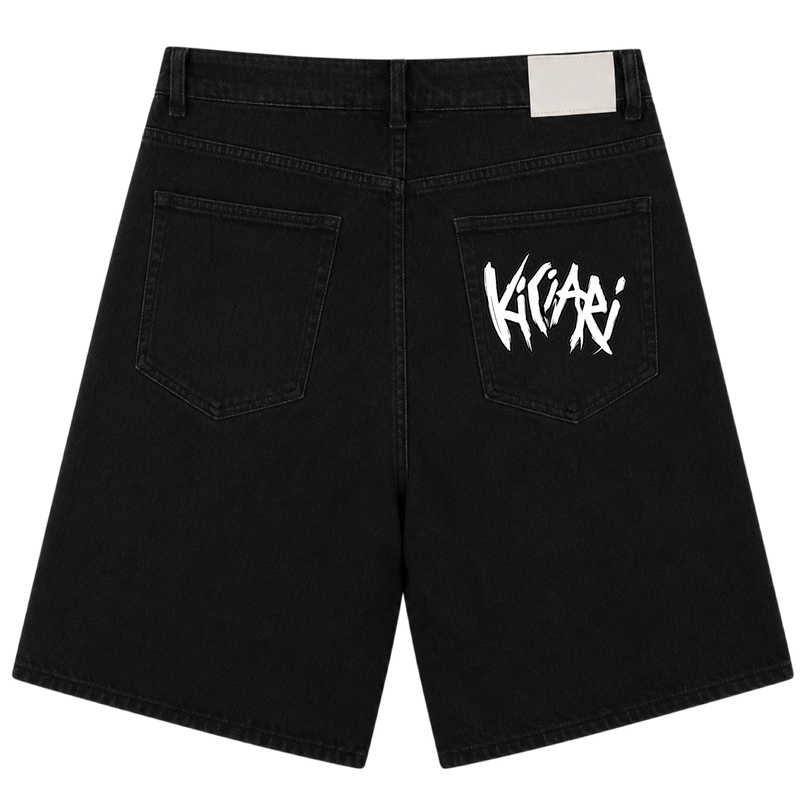 Ki Ciari Painted Denim Shorts in Faded Black back